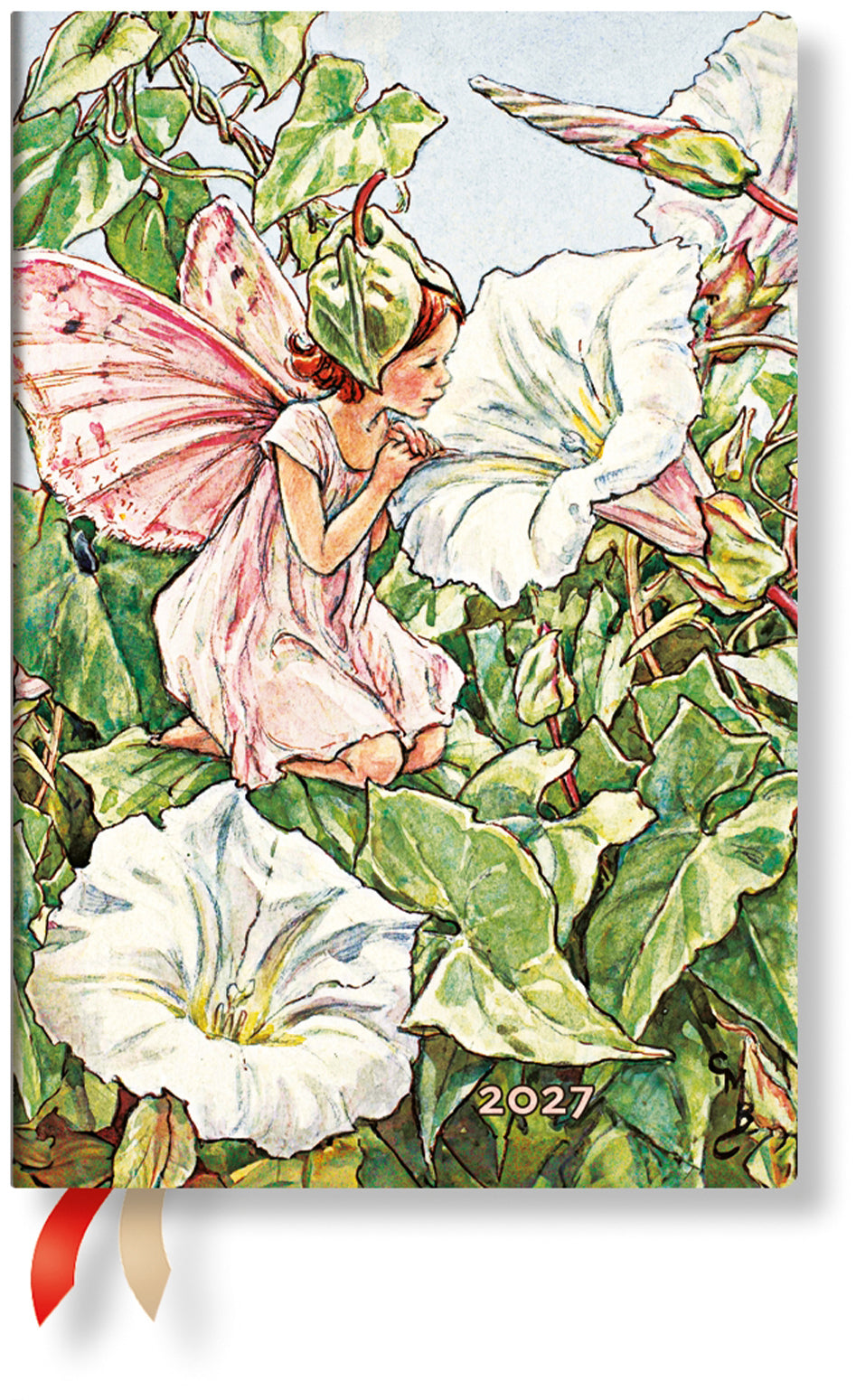 Paperblanks Fée du Liseron – Wochenagenda 2027, 1 Woche/2 Seiten, 9,5 × 14 cm, Hardcover, Französisch