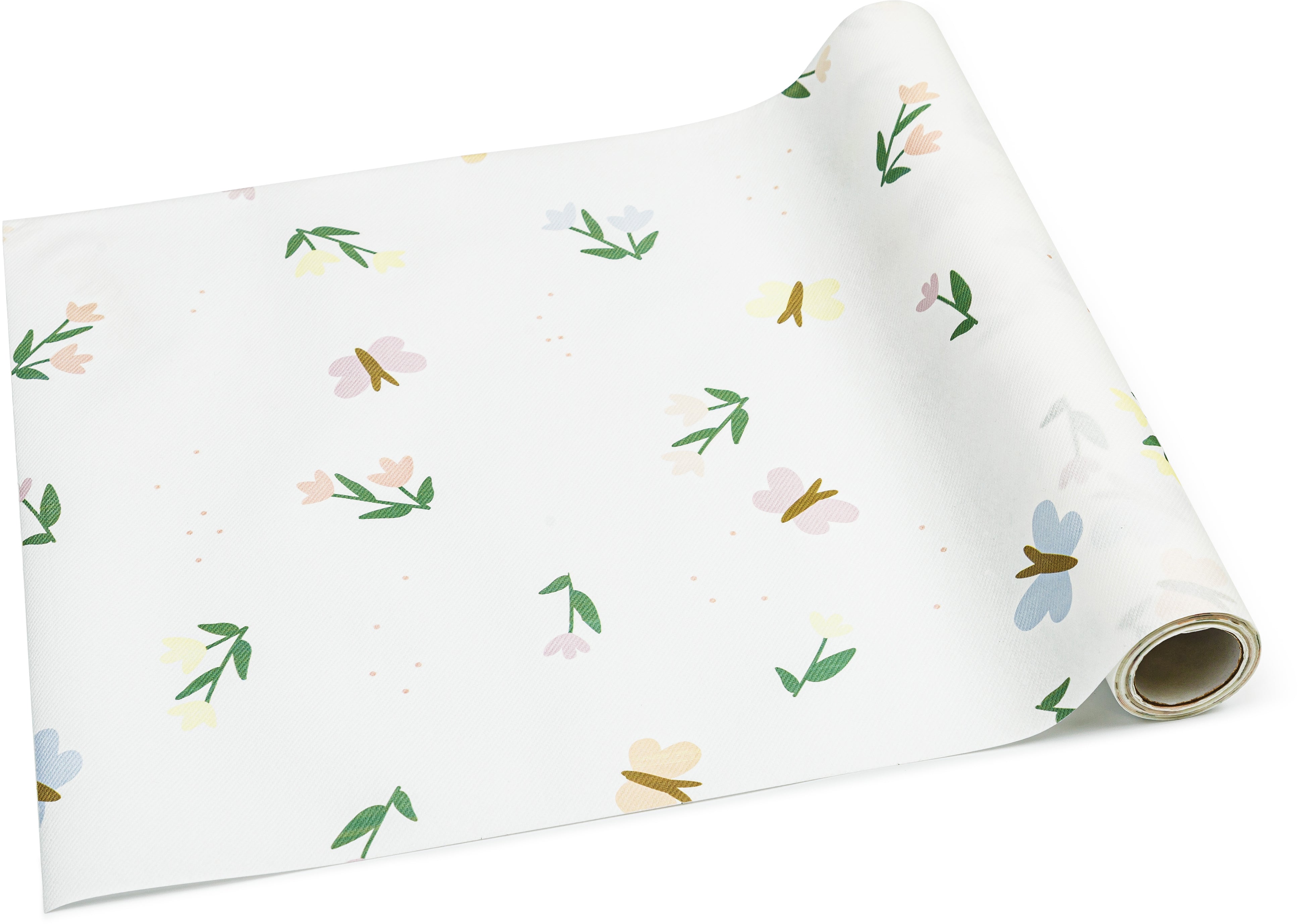 Partydeco Tischläufer auf Rolle – 40 cm×5 m, Vlies, Blumen und Schmetterlinge