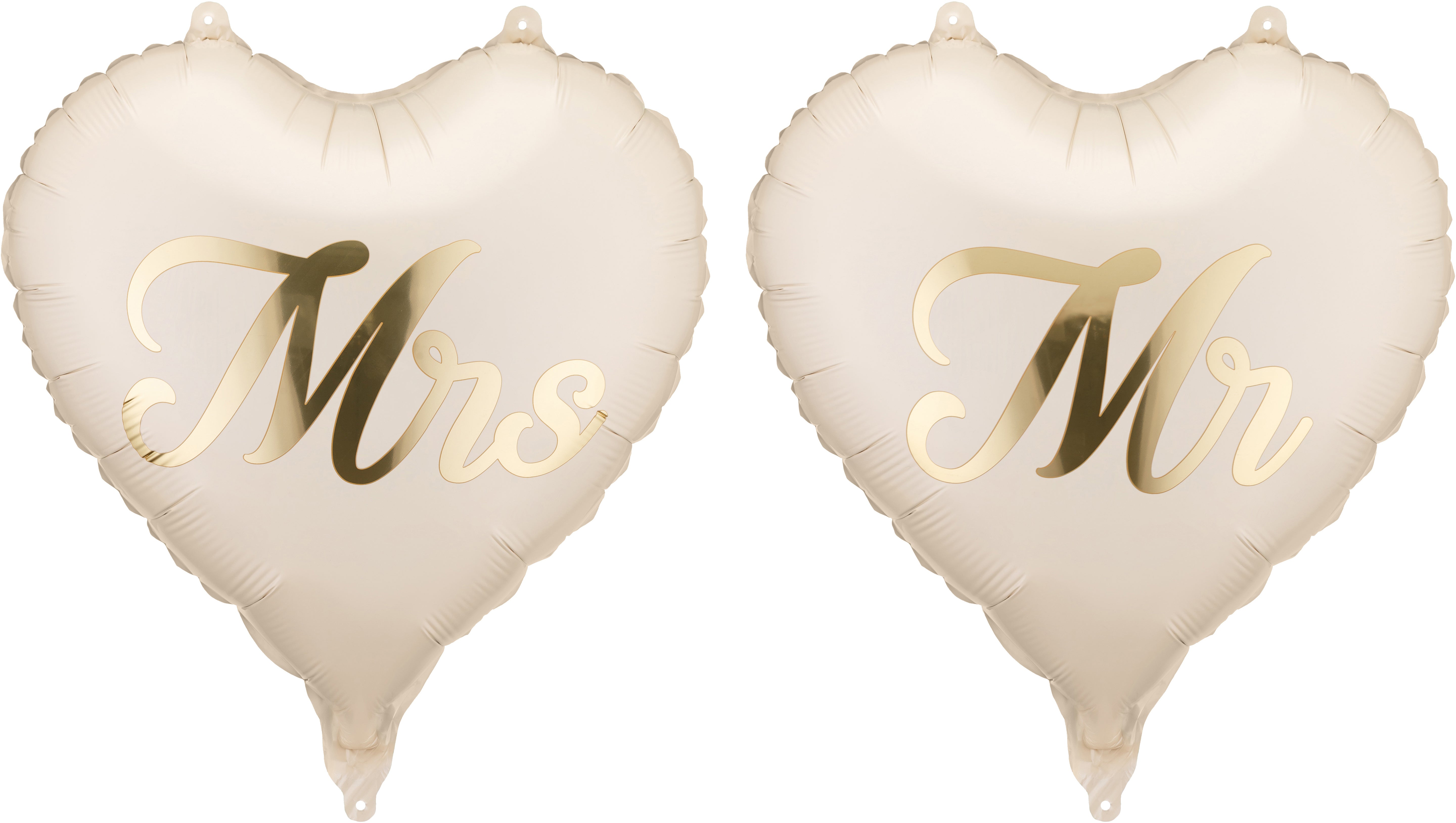 Partydeco Folienballon Herzen MR/MRS – Beige/Gold – 35 cm (aufgeblasen) – Folie – 2 Stk