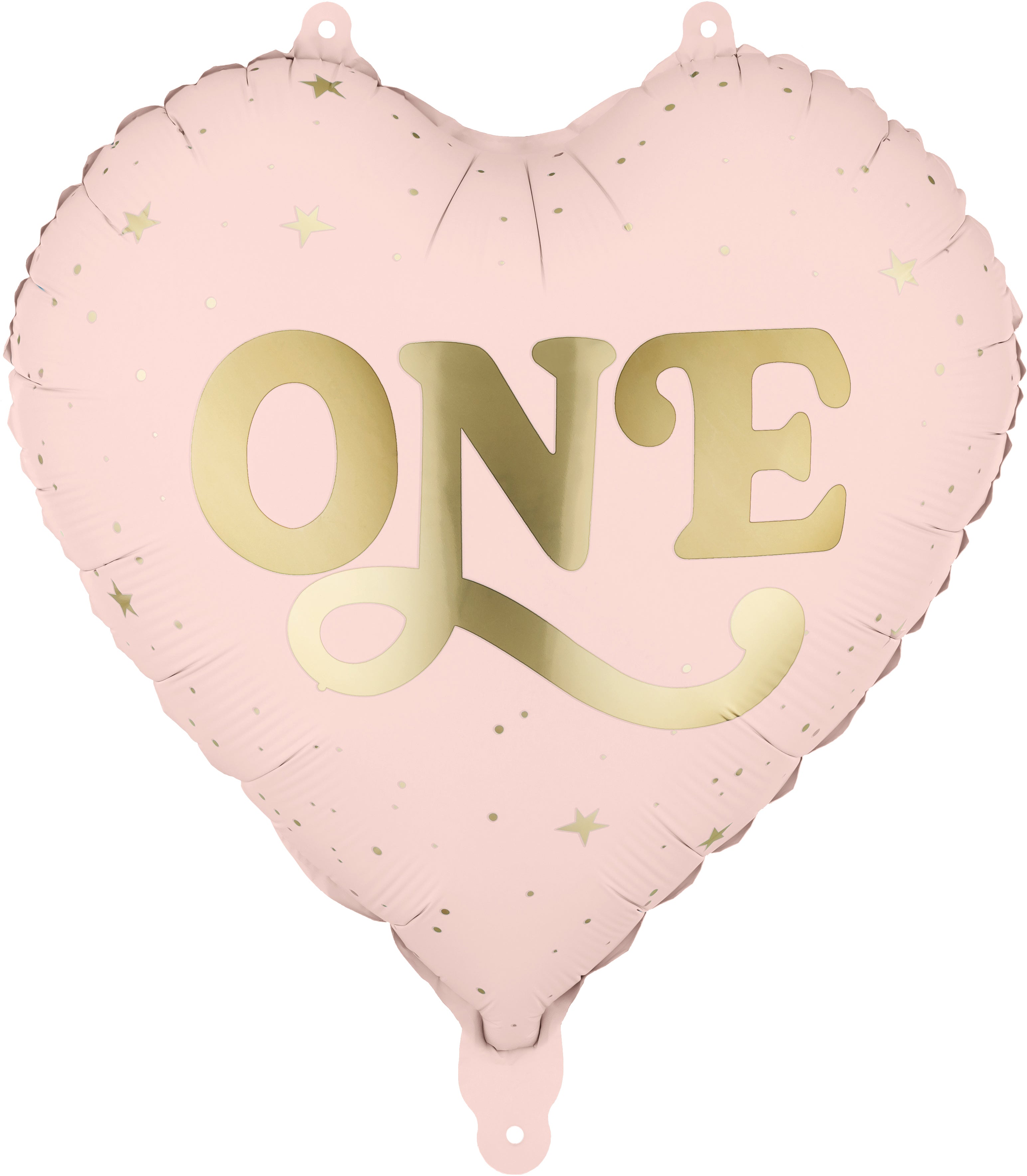 Partydeco Folienballon Herz One – Rosa mit Golddruck – 45 cm – Folie – mit Strohhalm
