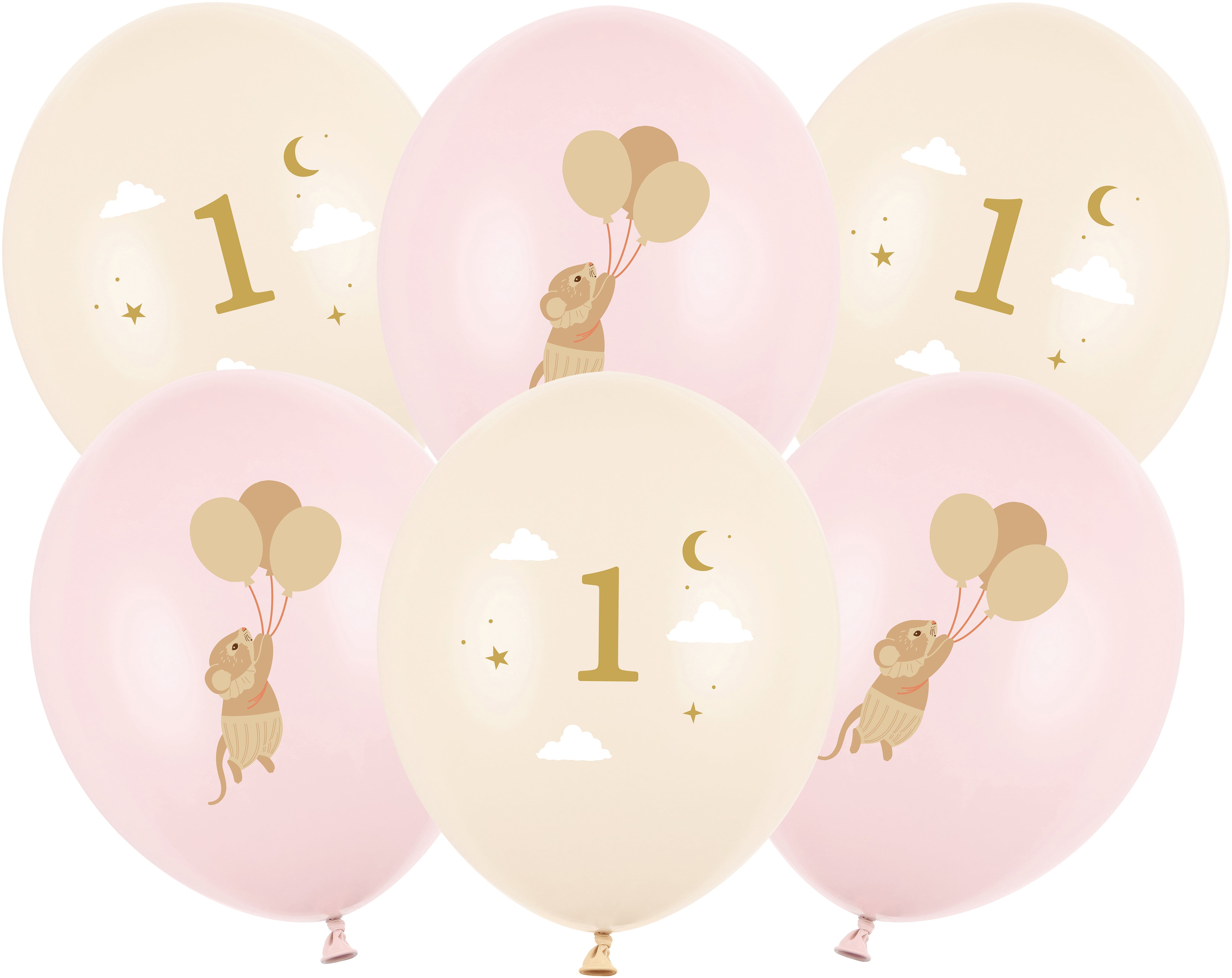 Partydeco Luftballons Mäuse mit Zahl – Rosa – Ø 30 cm – Latex – 6 Stk