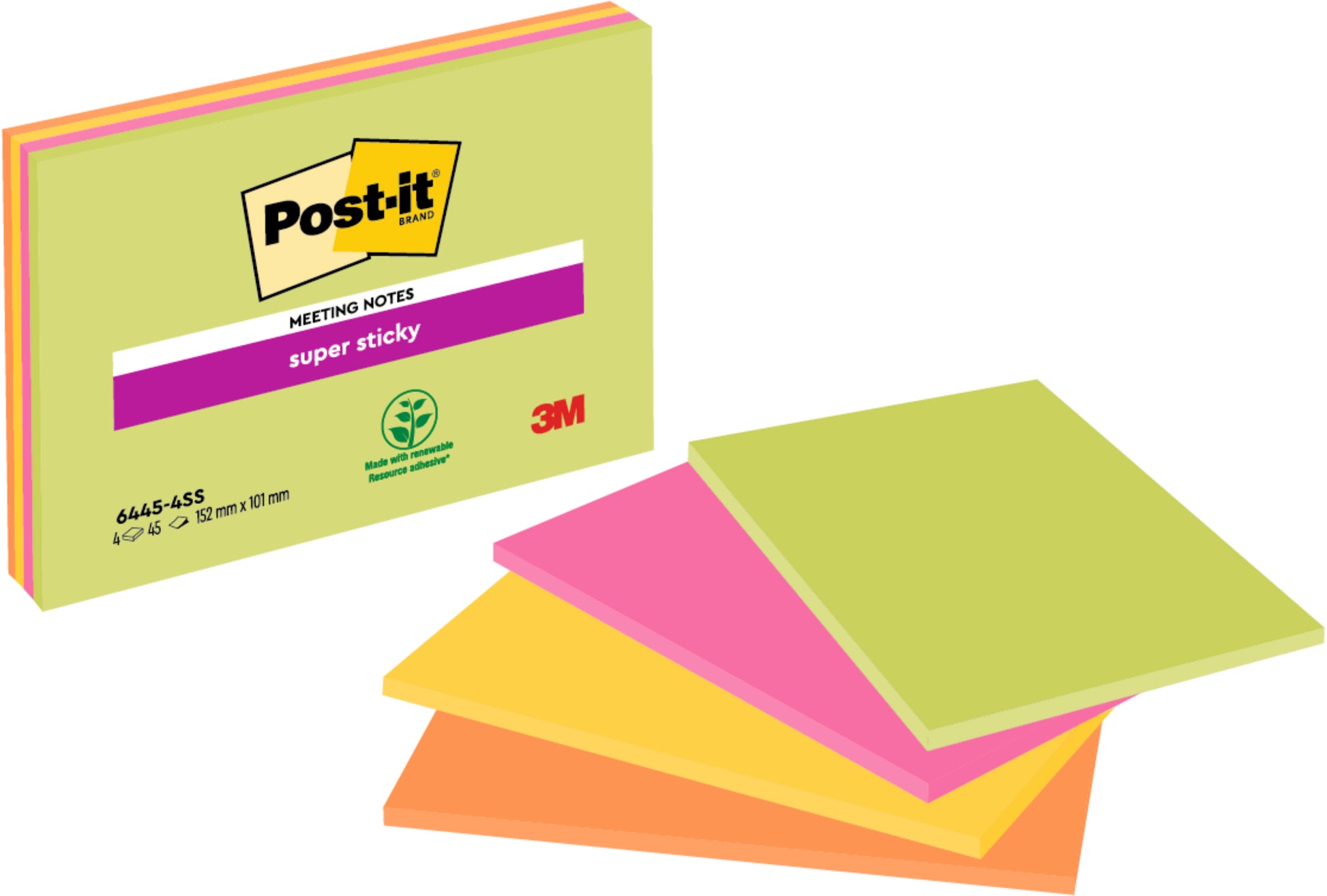 Post-it Super Sticky Haftnotizen – 149 × 98,4 mm – sortiert, 45 Blatt/Block, 4er-Pack