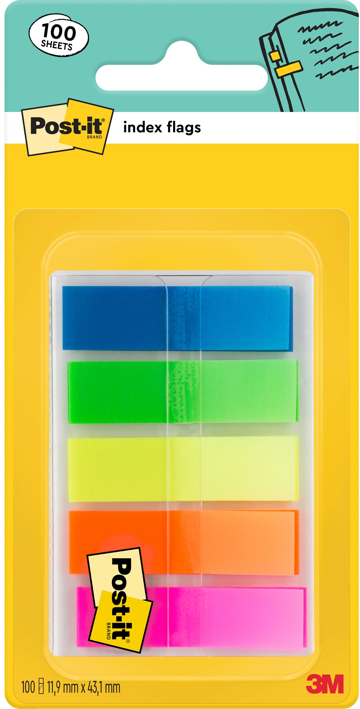 Post-it Markierstreifen/Index – 11,9 × 43,2 mm – sortiert, 5×20 Blatt