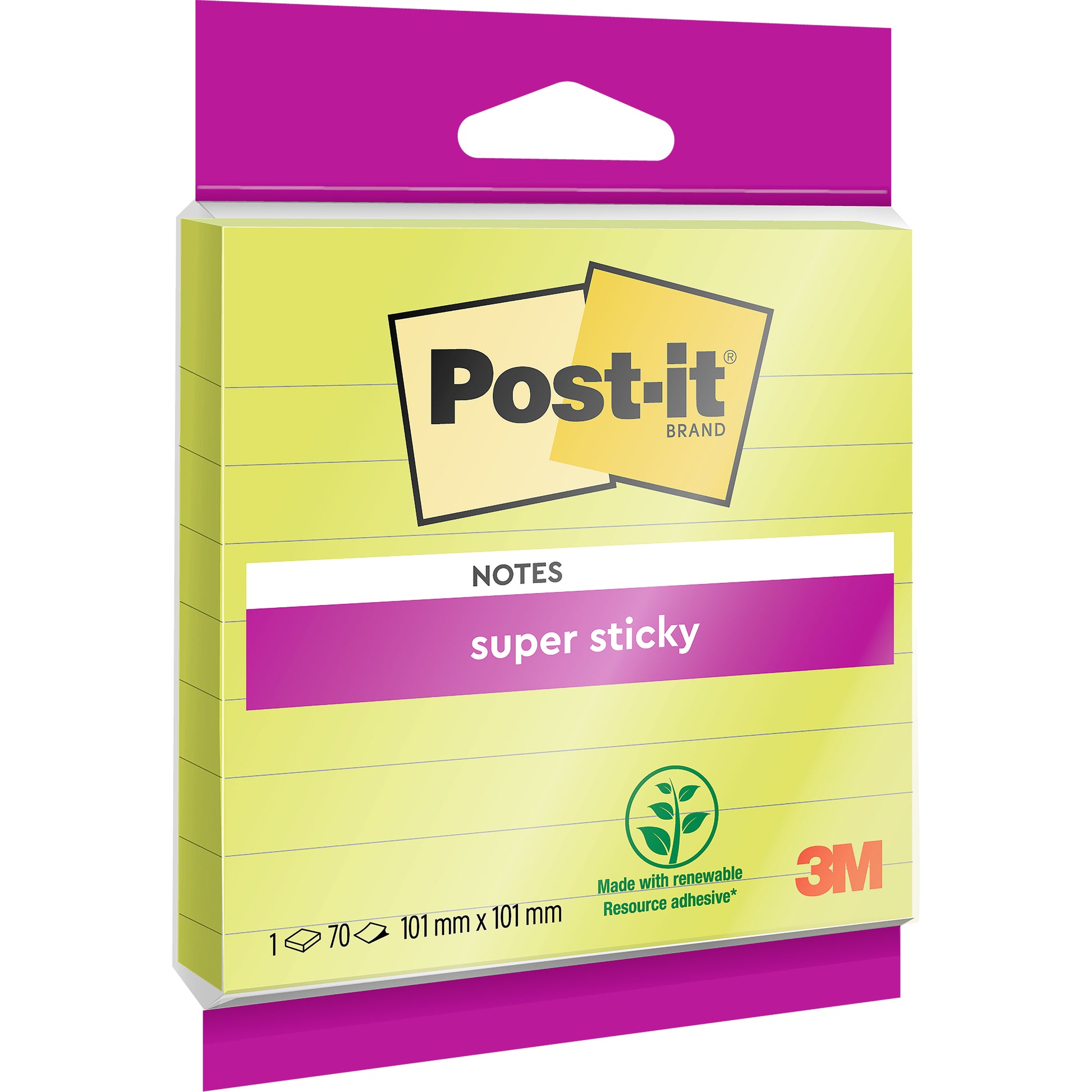 3M Post-it Super Sticky Haftnotizen – 101 × 101 mm – grün, liniert, 70 Blatt/Block, 1er-Pack, PEFC