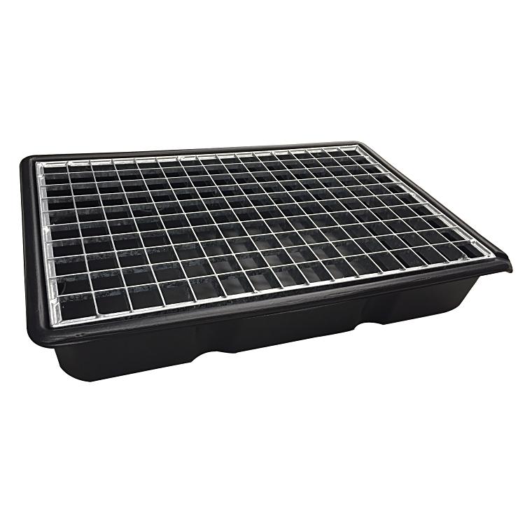 Sicherheitsauffangwanne – mit verzinktem Gitterrost, schwarz, PE, B 600 × H 110 × T 400 mm