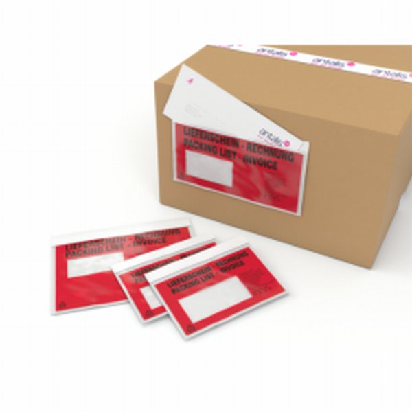 Dokuline Dokumententasche – 110 × 230 mm, selbstklebend, mit Aufreissperforation, PE, transparent – 1'000 Stk.