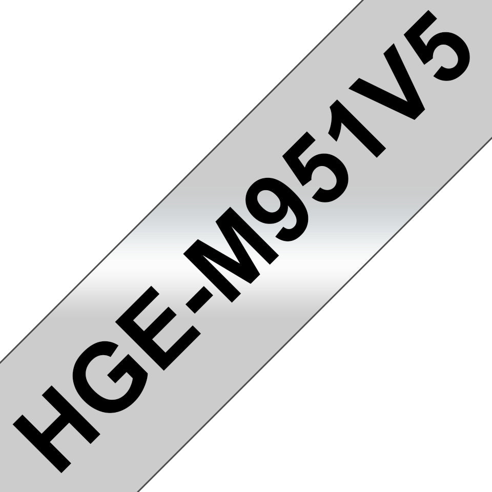 Ptouch Brother HGE-M951 Schriftband – Schwarz auf Matt-Silber – 24 mm × 8 m – für Brother P-touch, 5er-Pack