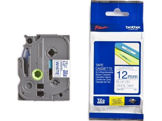 Ptouch Brother TZe-233 Schriftband – Blau auf Weiss – 12 mm × 8 m, laminiert – für Brother P-touch