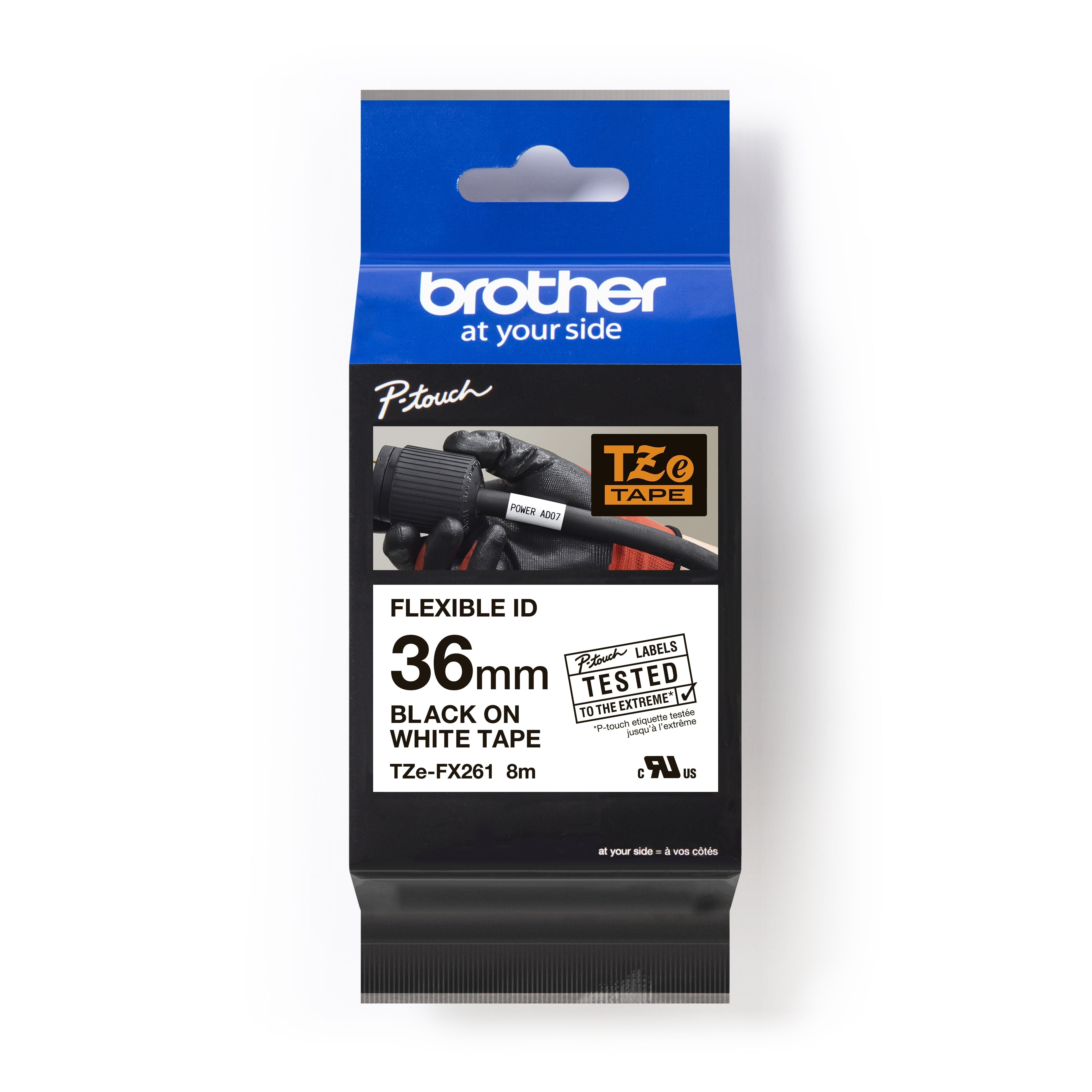 Ptouch Brother TZe-FX261 Flexibles Schriftband – Schwarz auf Weiss – 36 mm × 8 m, laminiert – für Brother P-touch