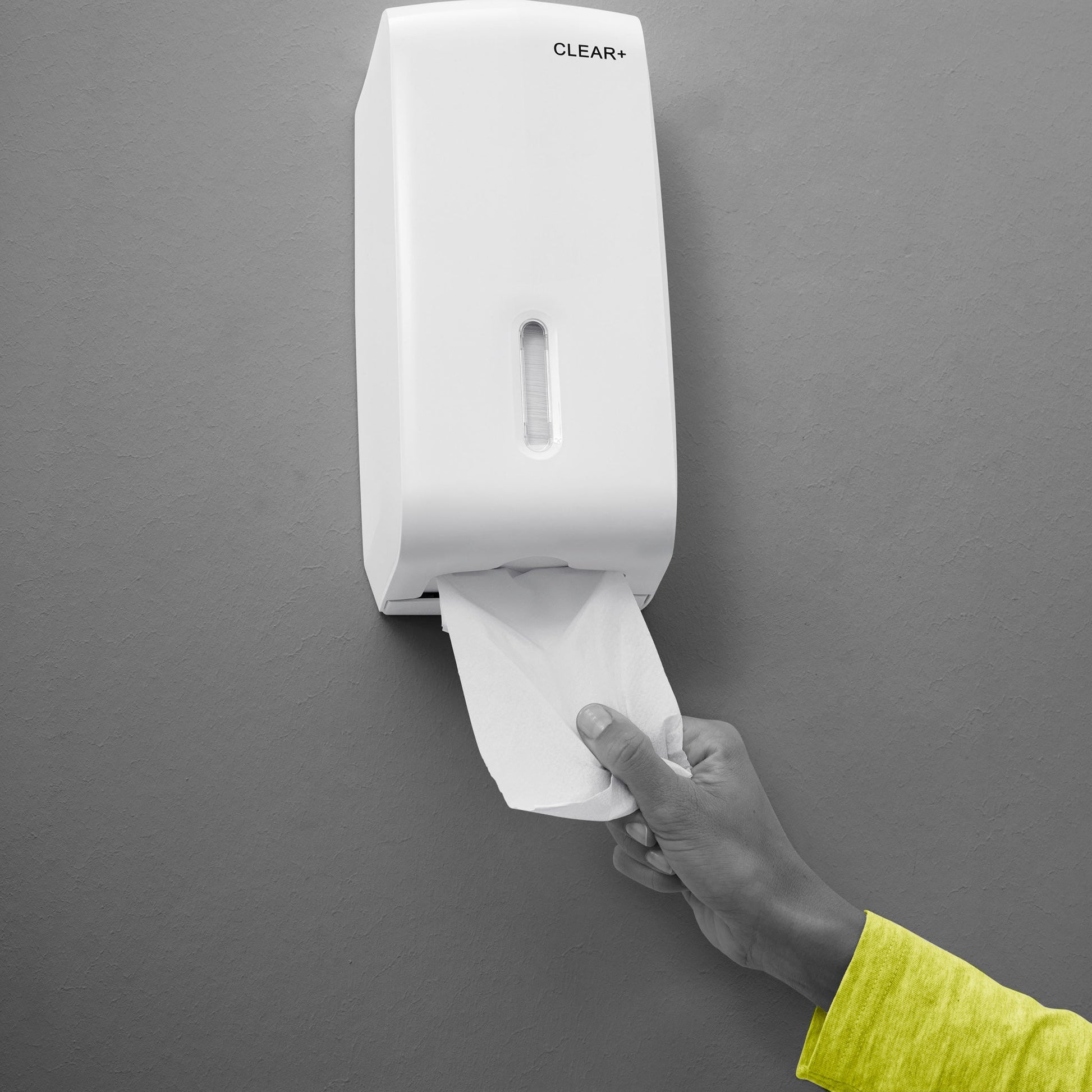 Clear+ Toilettenpapierspender für gefaltetes Toilettenpapier (V-/M-Faltung) – PP/ABS, abschliessbar