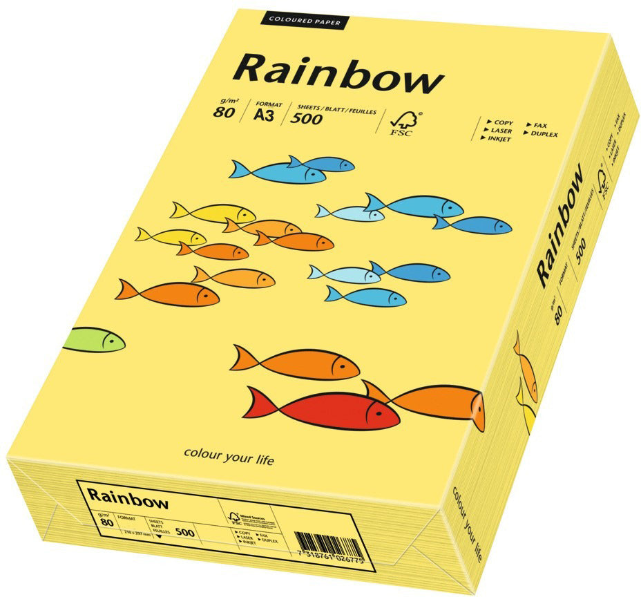 Rainbow Farbiges Kopierpapier Gelb – A3, 80 g/m², 500 Blatt