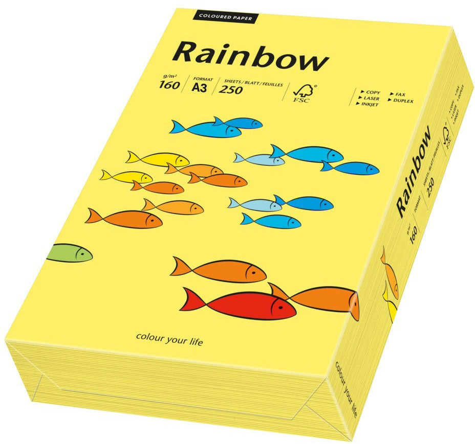 Rainbow Farbiges Kopierpapier Gelb – A3, 160 g/m², 250 Blatt
