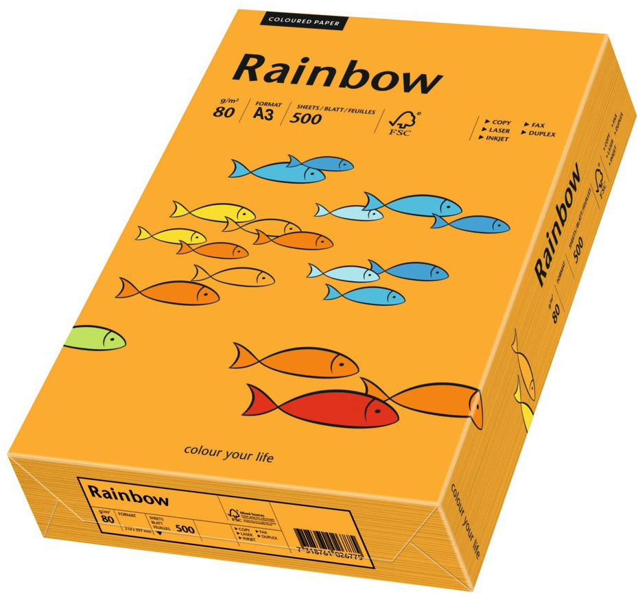 Rainbow Farbiges Kopierpapier Orange – A3, 80 g/m², 500 Blatt