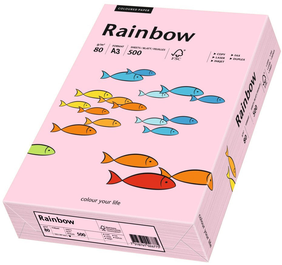 Rainbow Farbiges Kopierpapier Hellrosa – A3, 80 g/m², 500 Blatt