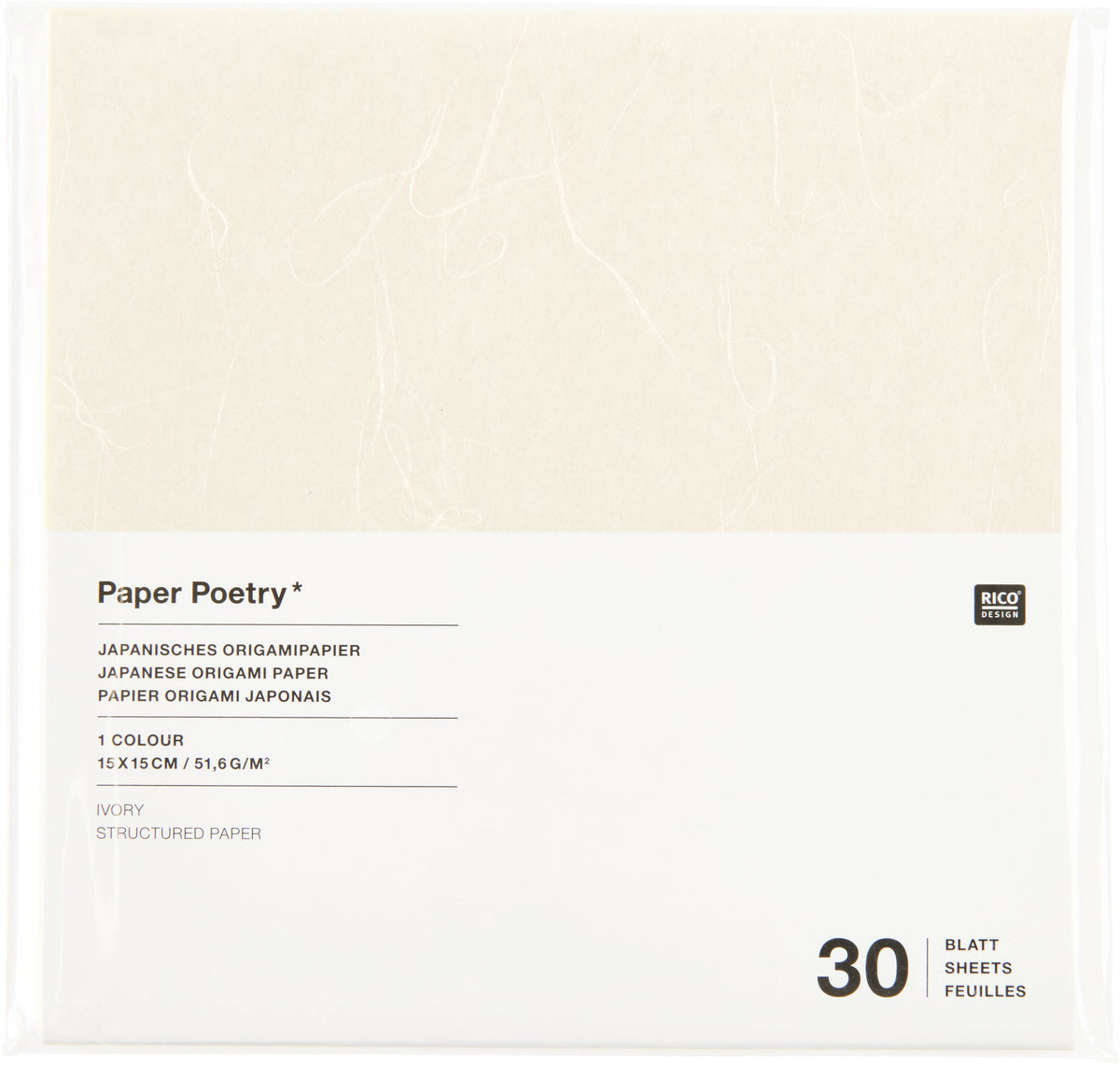 Rico design Origamipapier – 15 × 15 cm, Elfenbein, 51,6 g/m²