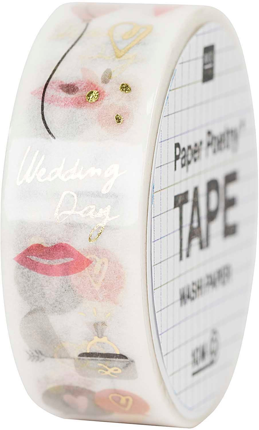 Rico design Wedding Day Washi Tape – 15 mm × 10 m, weiss, Papier, selbstklebend, wiederablösbar