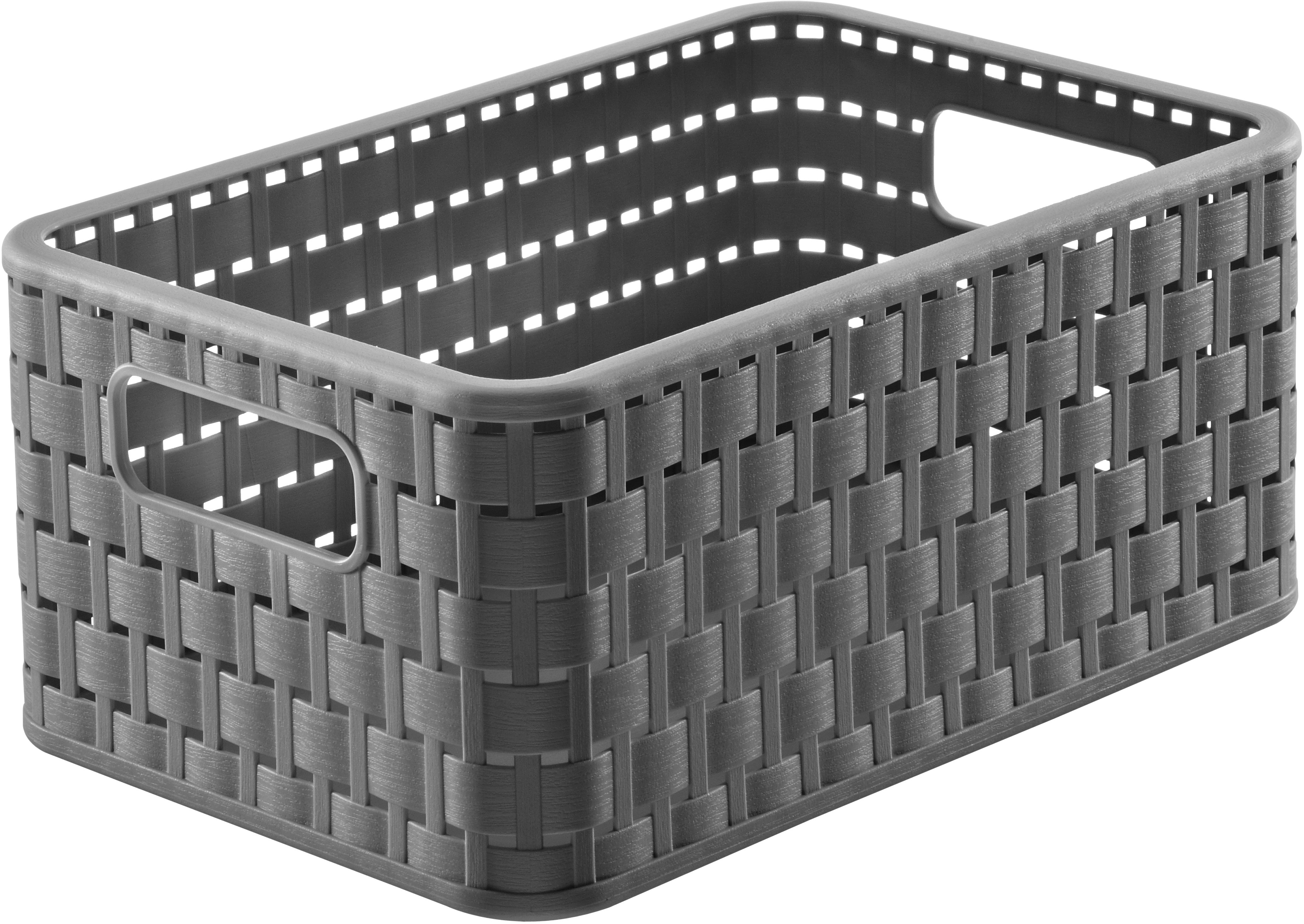 Rotho Country Aufbewahrungskorb 6 l – Kunststoff – Anthrazit – für A5 – stapelbar, Rattan-Optik