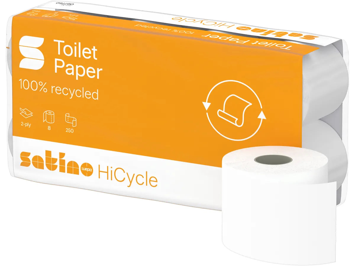 Satino HiCycle Toilet Paper – 2-ply, Recycled, 250 sheets/roll – 8 rolls