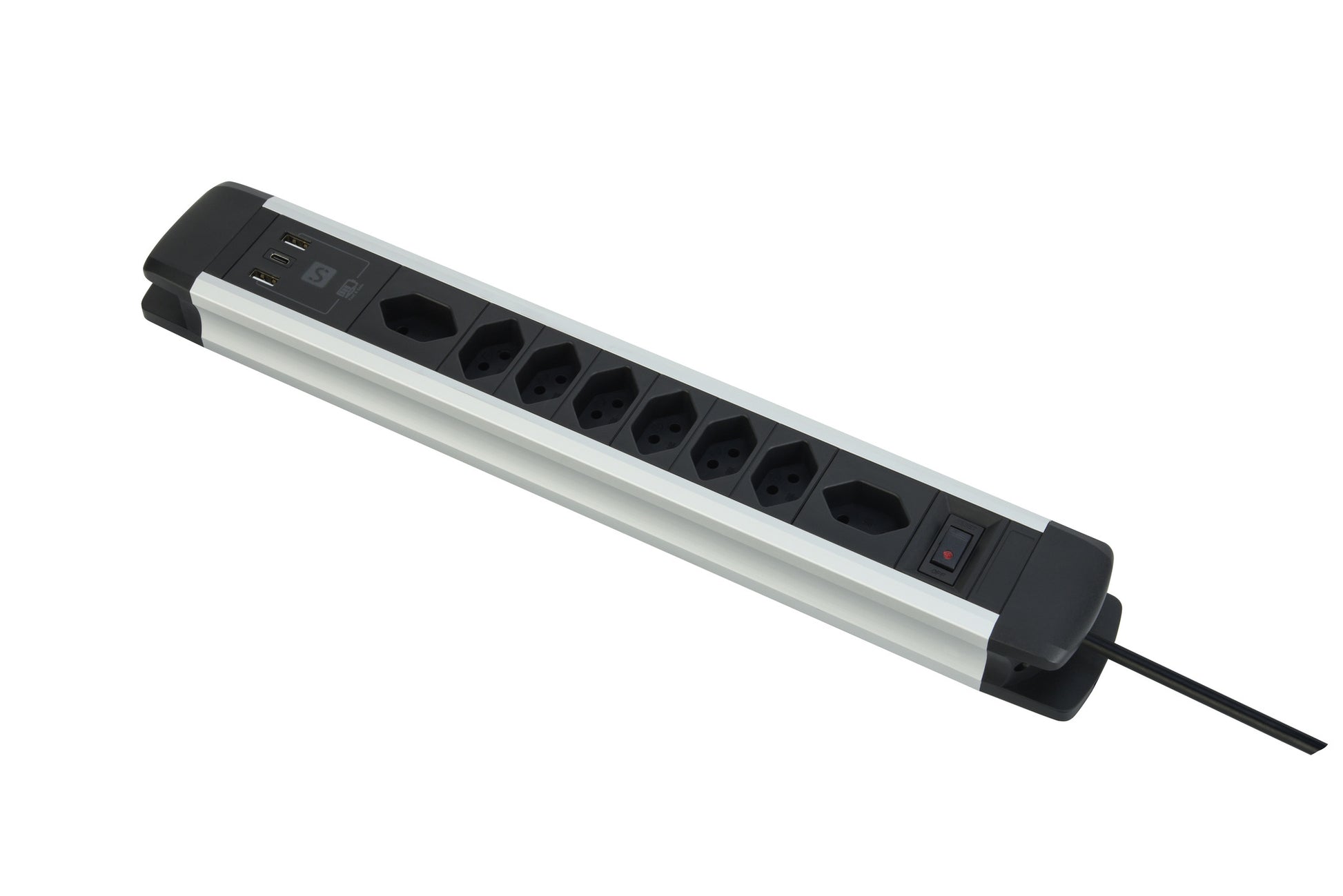 M. Schönenberger 85.870.8A – Steckdosenleiste, 8× T13, 2× USB-A, 1× USB-C, mit Schalter, 2 m, Stecker T12