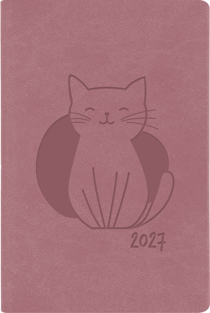 Simplex Ladytimer – Wochenagenda 2027, 1 Woche/2 Seiten, 8,7 × 15,3 cm, Hardcover, Katze, Altrosa