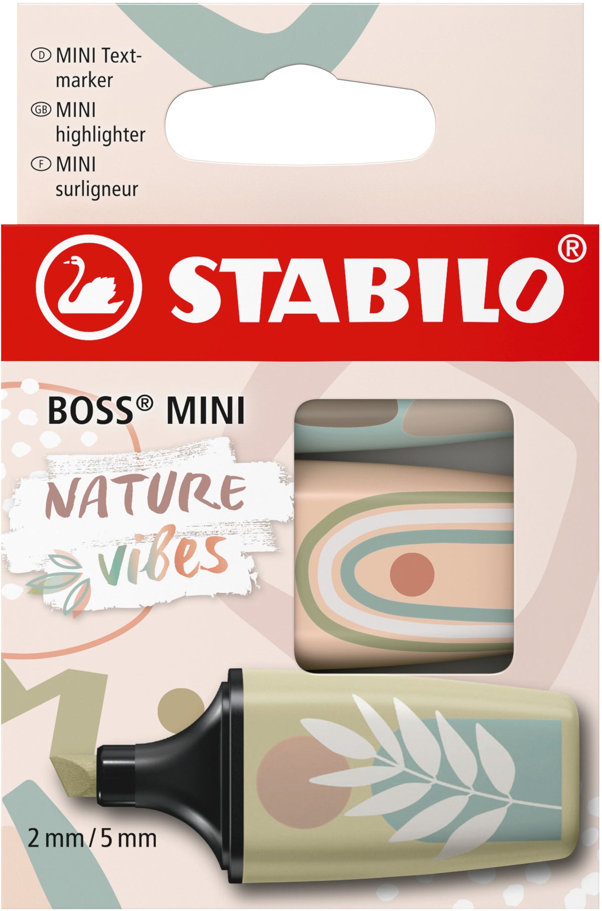STABILO BOSS Naturevibes Textmarker Mini – 3er Set, Farben: Beige/Erdgrün/Schlammgrün, Keilspitze 2–5 mm