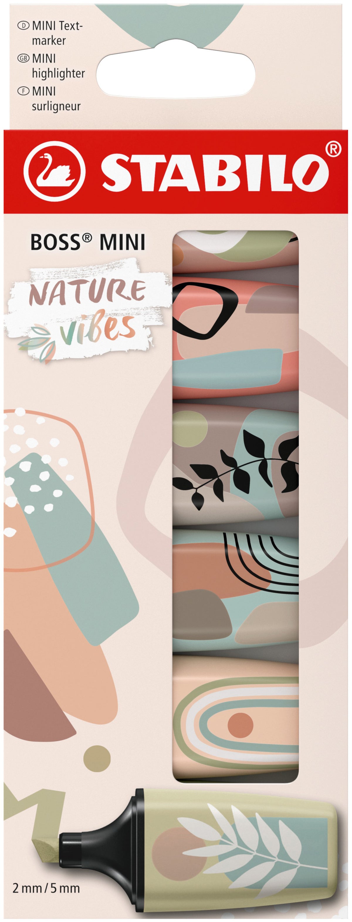 STABILO BOSS Mini Naturevibes Textmarker – 6er Set, Farben: Schlammgrün/Erdgrün/Umbra …, Keilspitze 2–5 mm