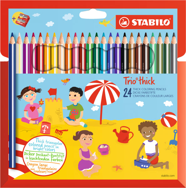 STABILO Buntstifte Trio Dick Farbstifte – Jumbo, Dreikant, Minen-Ø 4,2 mm, 24 Farben, in Kartonetui