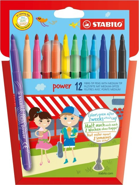 STABILO Power Filzstifte – Rundspitze, 2 mm, auswaschbar, 12 Farben