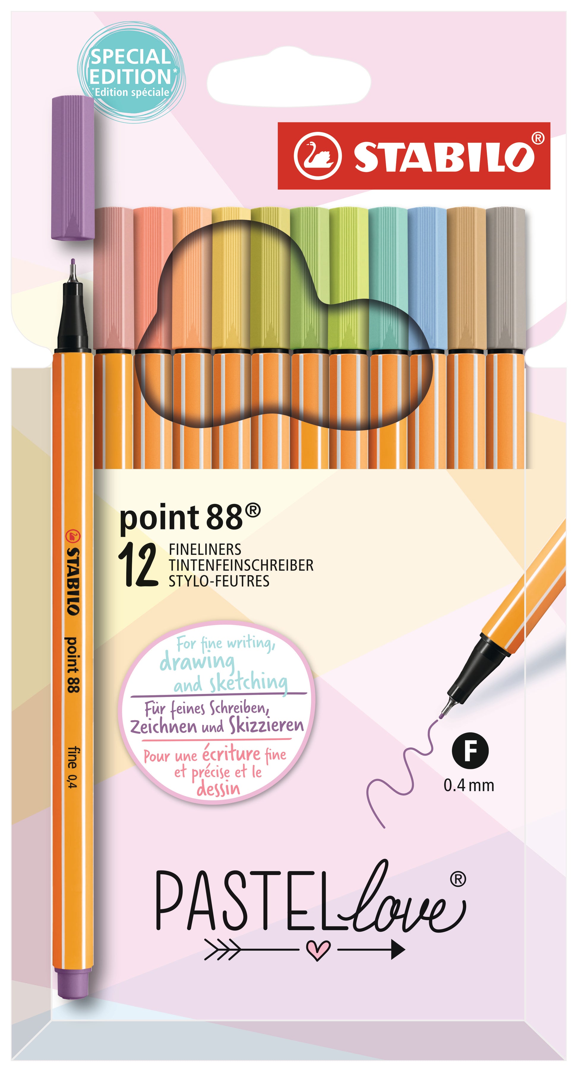 STABILO point 88 Fineliner Pastellove Etui – 12 Stk., 0,4 mm, 12 Farben, belüftete Kappe
