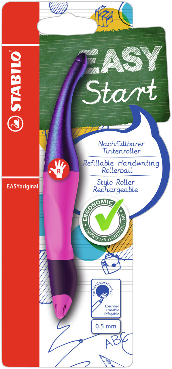 STABILO EASYoriginal Holograph – Tintenroller, Blau, radierbar, mit Kappe, Kunststoff, Pink, für Rechtshänder