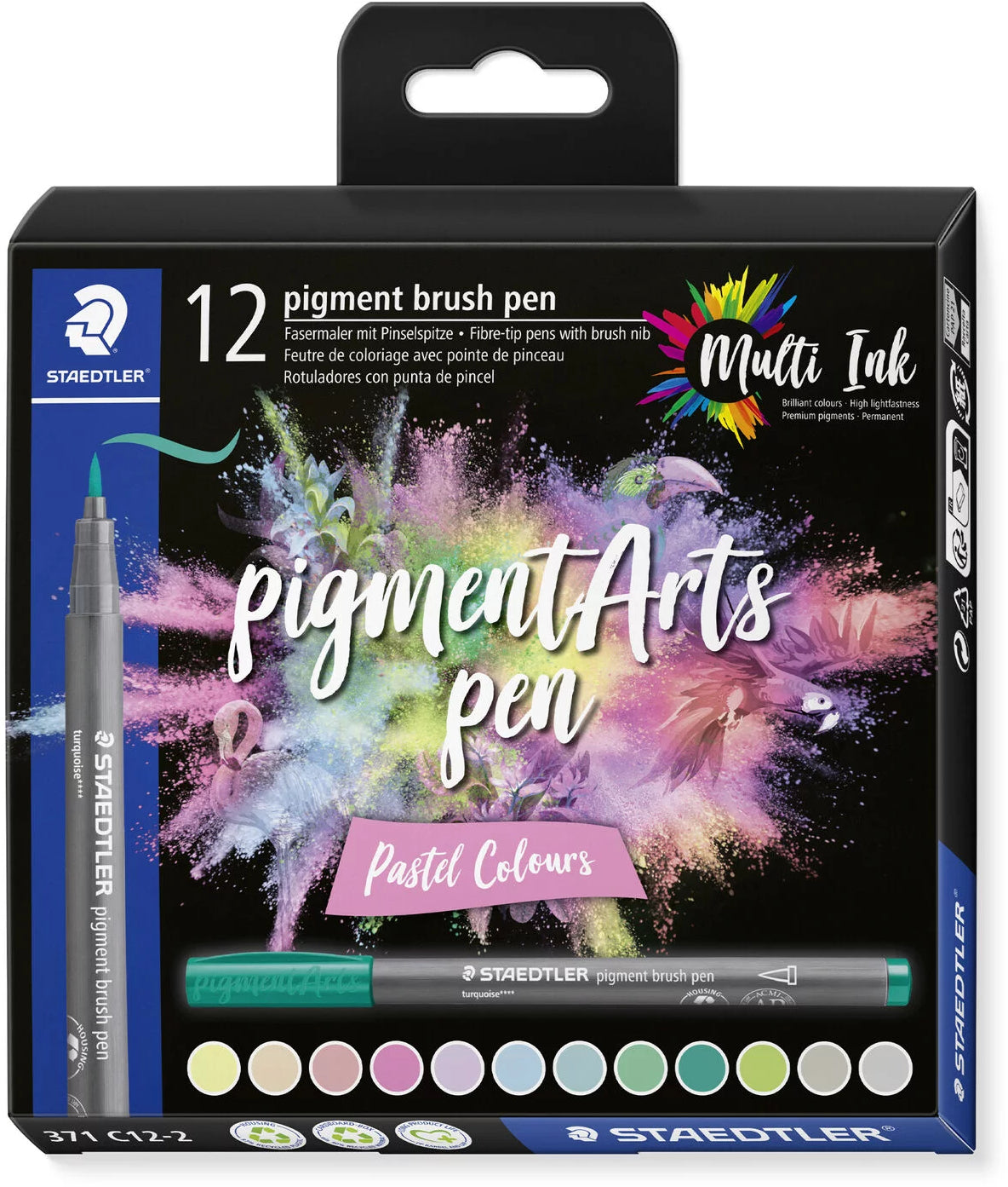 Staedtler Pigment Arts Brush Pen, Pastell – Pinselspitze, wasserbasiert, 12 Farben
