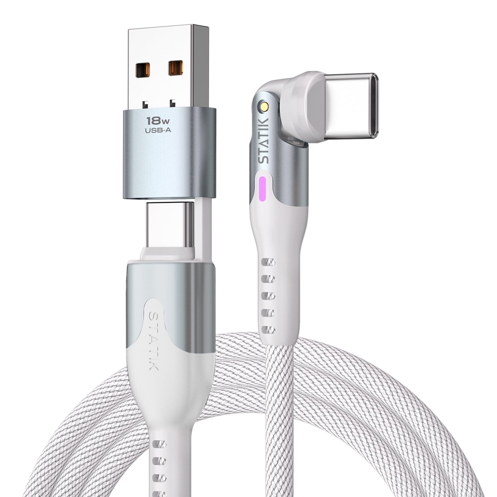 Statik USB-C auf USB-C Kabel – 3 m – PD 100 W – Geflochten, LED-Display – Weiss