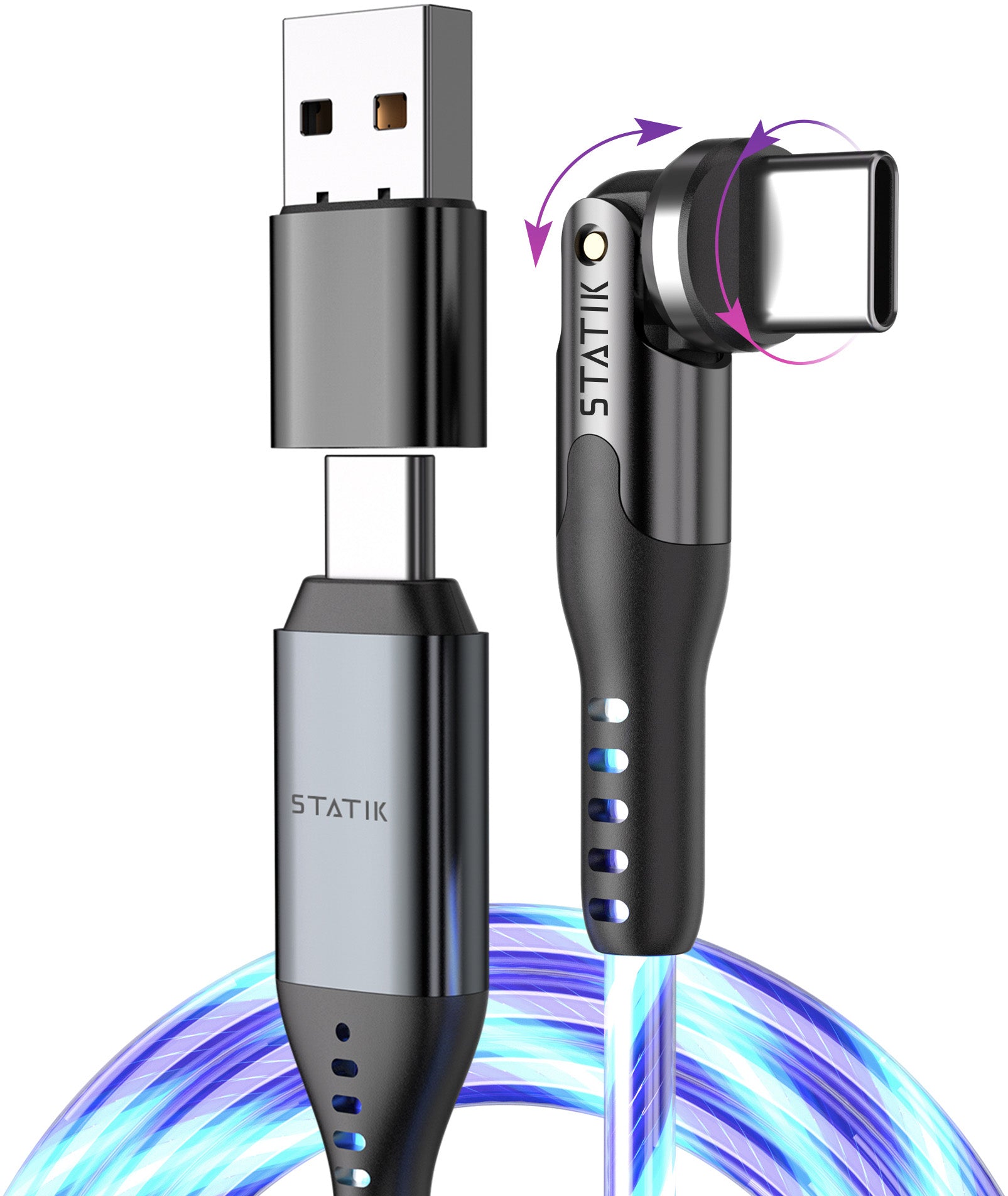 Statik USB-C auf USB-C Kabel – 2 m – PD 100 W – Geflochten, LED – für MacBook Air, Samsung-Geräte und mehr