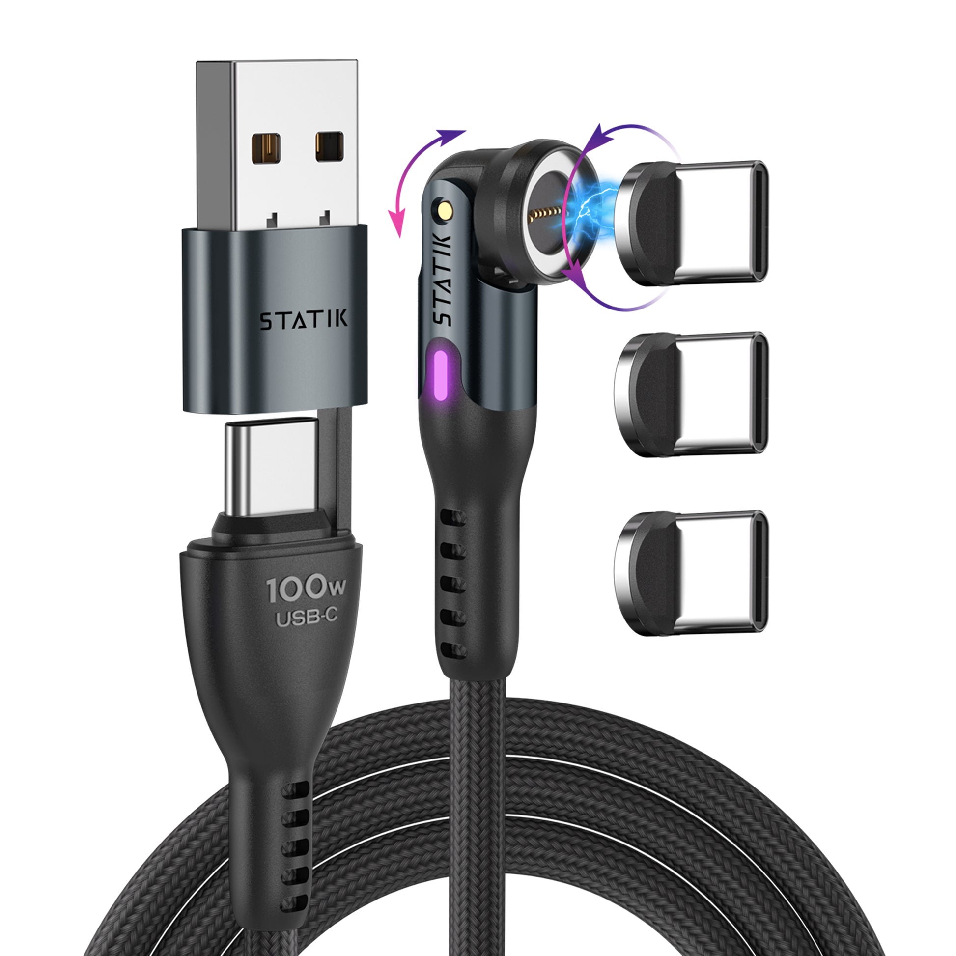 Statik USB-C auf USB-C Kabel – USB 2.0 (480 Mbit/s) – 1 m – PD 100 W – Magnetisch – für Laptops, Smartphones