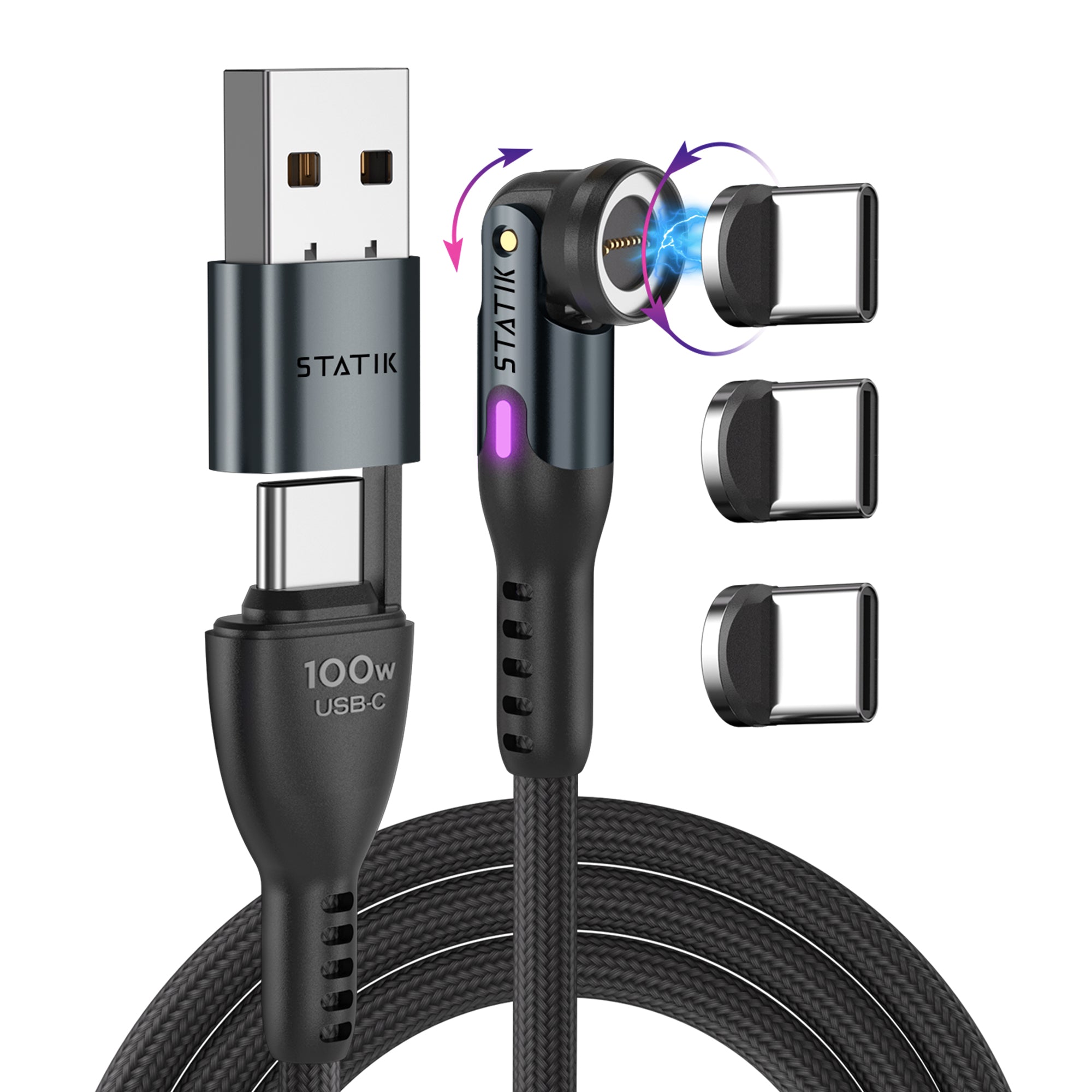 Statik USB-C auf USB-C Kabel – USB 2.0 (480 Mbit/s) – 1 m – PD 100 W – Magnetisch – für Laptops, Smartphones