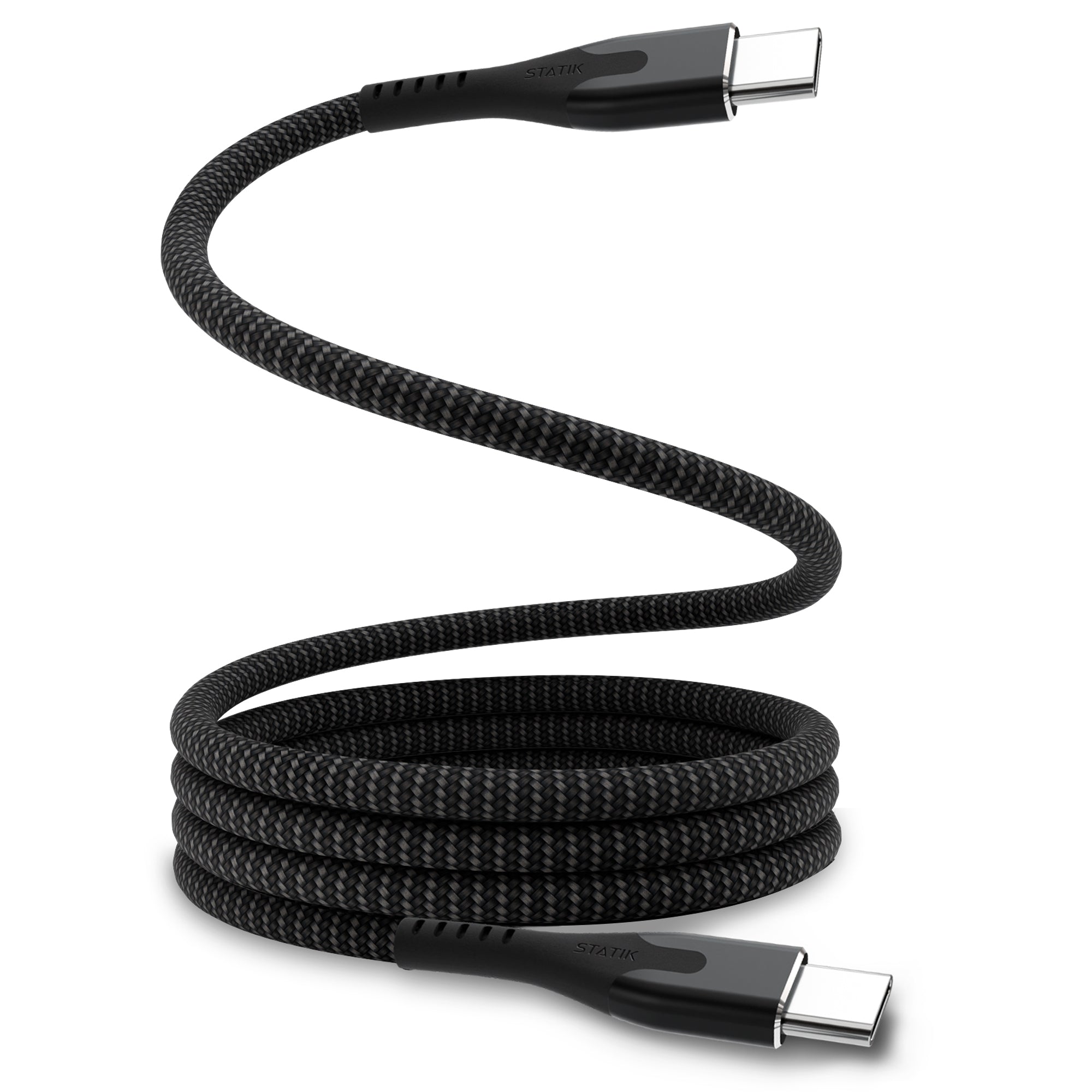 Statik USB-C auf USB-C Kabel – USB 2.0 (480 Mbit/s) – 0,5 m – PD 100 W – Geflochten, Magnetisch – Schwarz