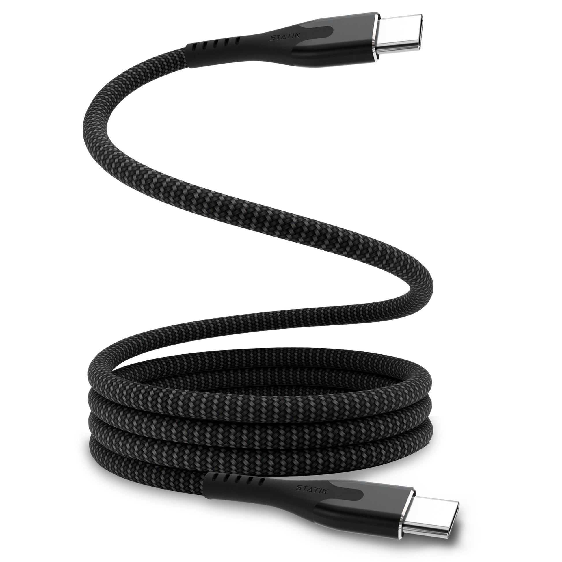 Statik USB-C auf USB-C Kabel – USB 2.0 (480 Mbit/s) – 2 m – PD 100 W – Magnetisch, Nylon – Schwarz