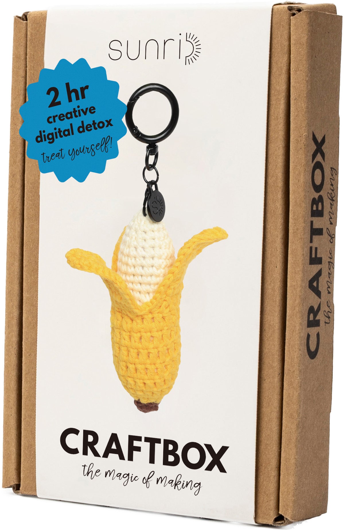Sunri Häkelset Schlüsselanhänger Banane – ca. 11 × 4 cm – inkl. Baumwollgarn & Bambus-Häkelnadel