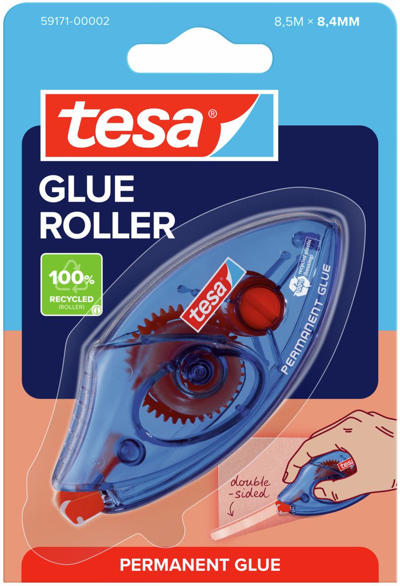TESA Roller Adhésif Permanent – Jetable, transparent, 8.4 mm x 8.5 m – 1 pièce.