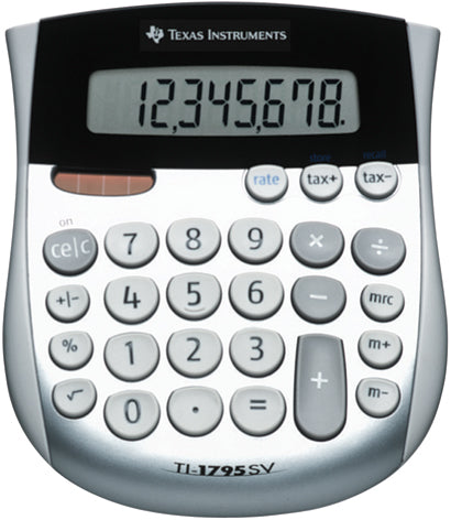 Texas Instruments Tischrechner TI-1795SV – 8-stellig – Solar/Batterie – Schwarz/Silber/Weiss