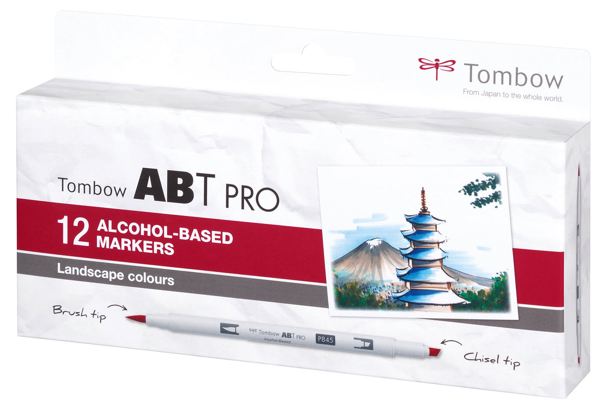 Tombow Dual Brush Pen Pro Etui Brush Pen – Pinsel- & Keilspitze, 0,5–5,5 mm, alkoholbasiert, 12 Farben