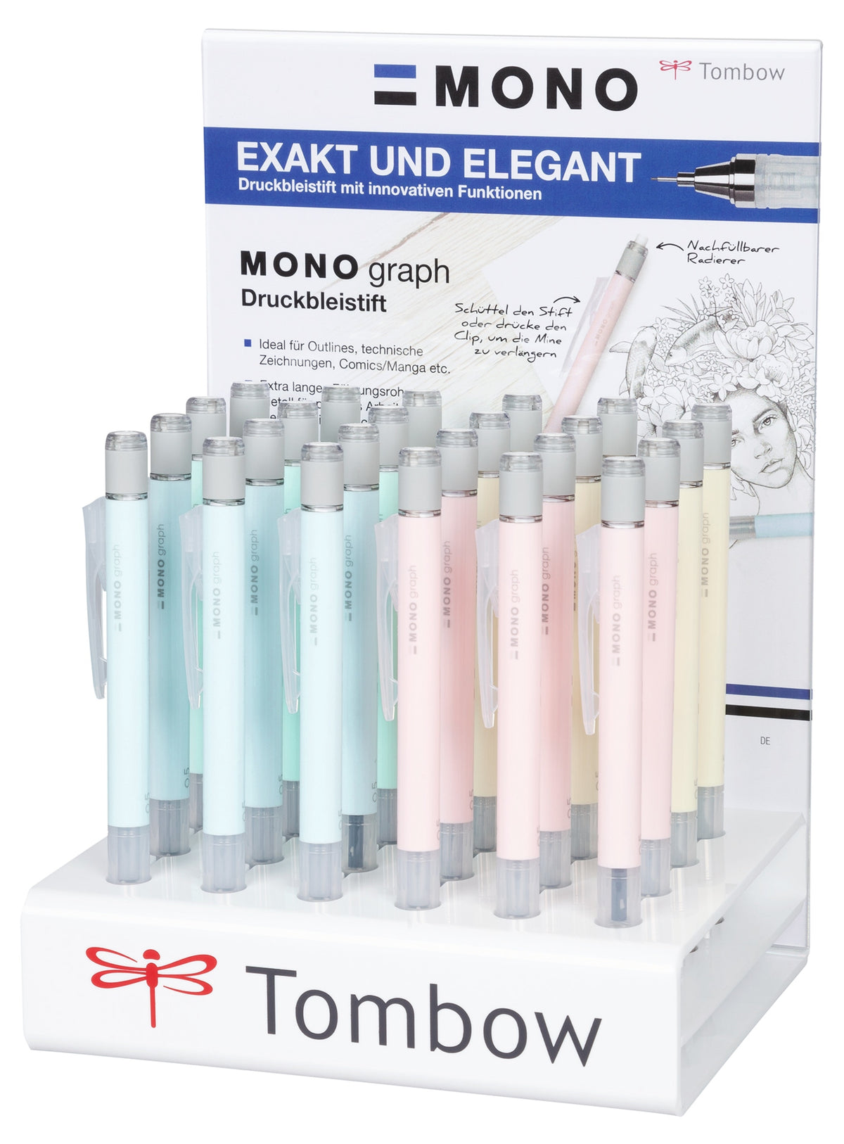 Tombow MONOgraph Display Druckbleistift – 0,5 mm – für Linkshänder – 24er-Display