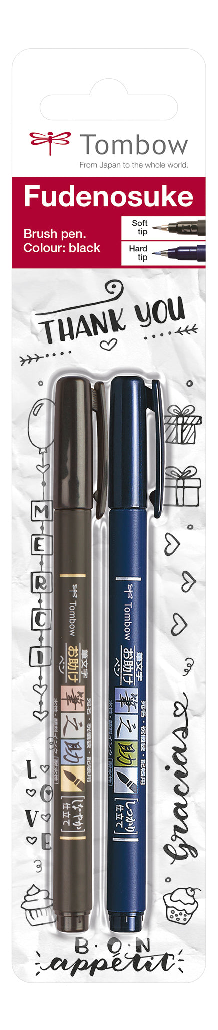 Tombow Fudenosuke Brush Pen, Hard und Soft – Pinselspitze, wasserbasiert, schwarz, 2er Set