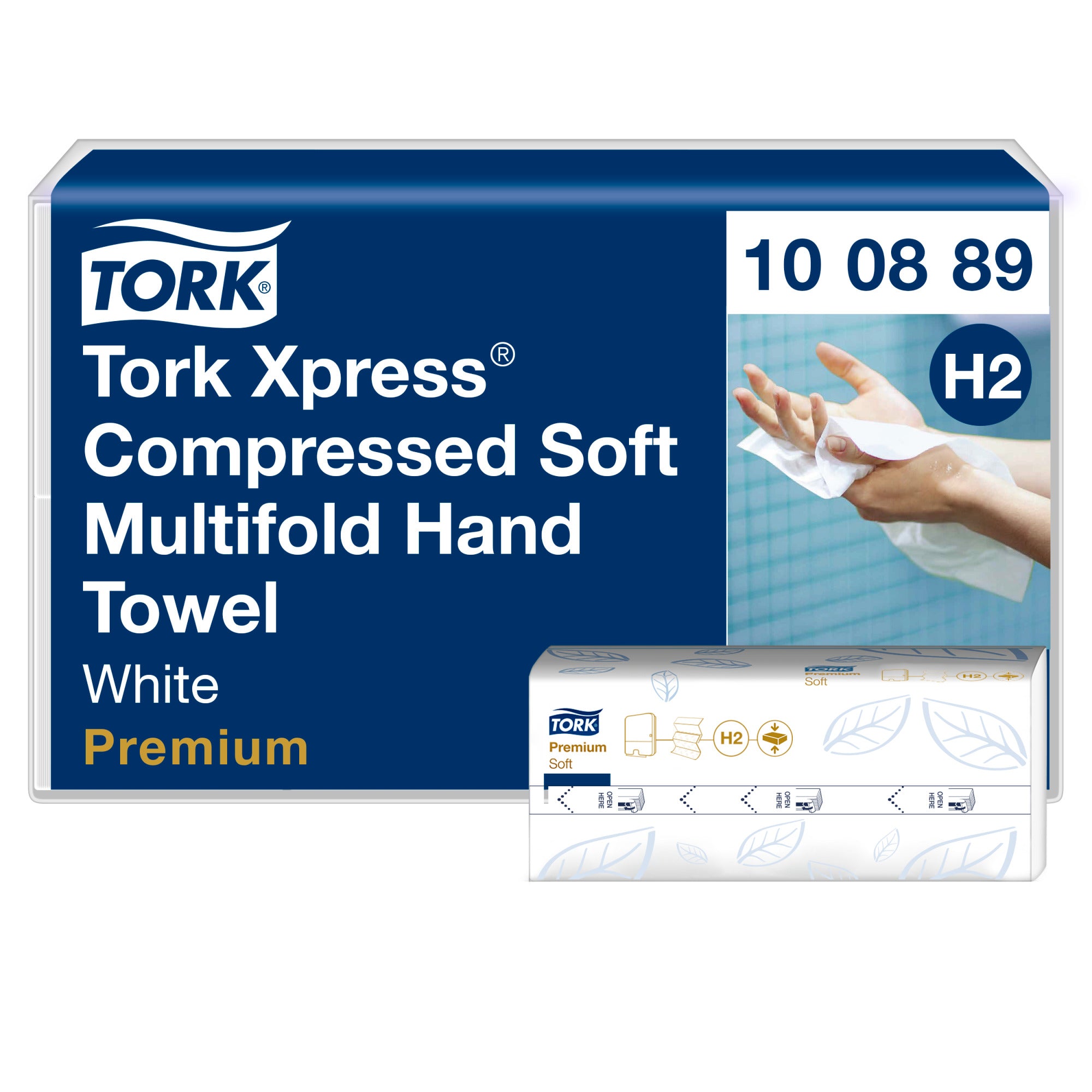 Tork Falthandtücher W-Falz – 2-lagig, weiss, Zellstoff – 212 × 240 mm – für H2 – Pack 12 × 225 Blatt