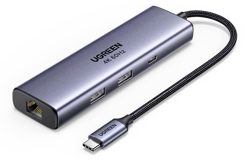 Ugreen 75643 USB-Hub – USB-C, 1× DP, 2× USB-A, 100 W PD, GbE