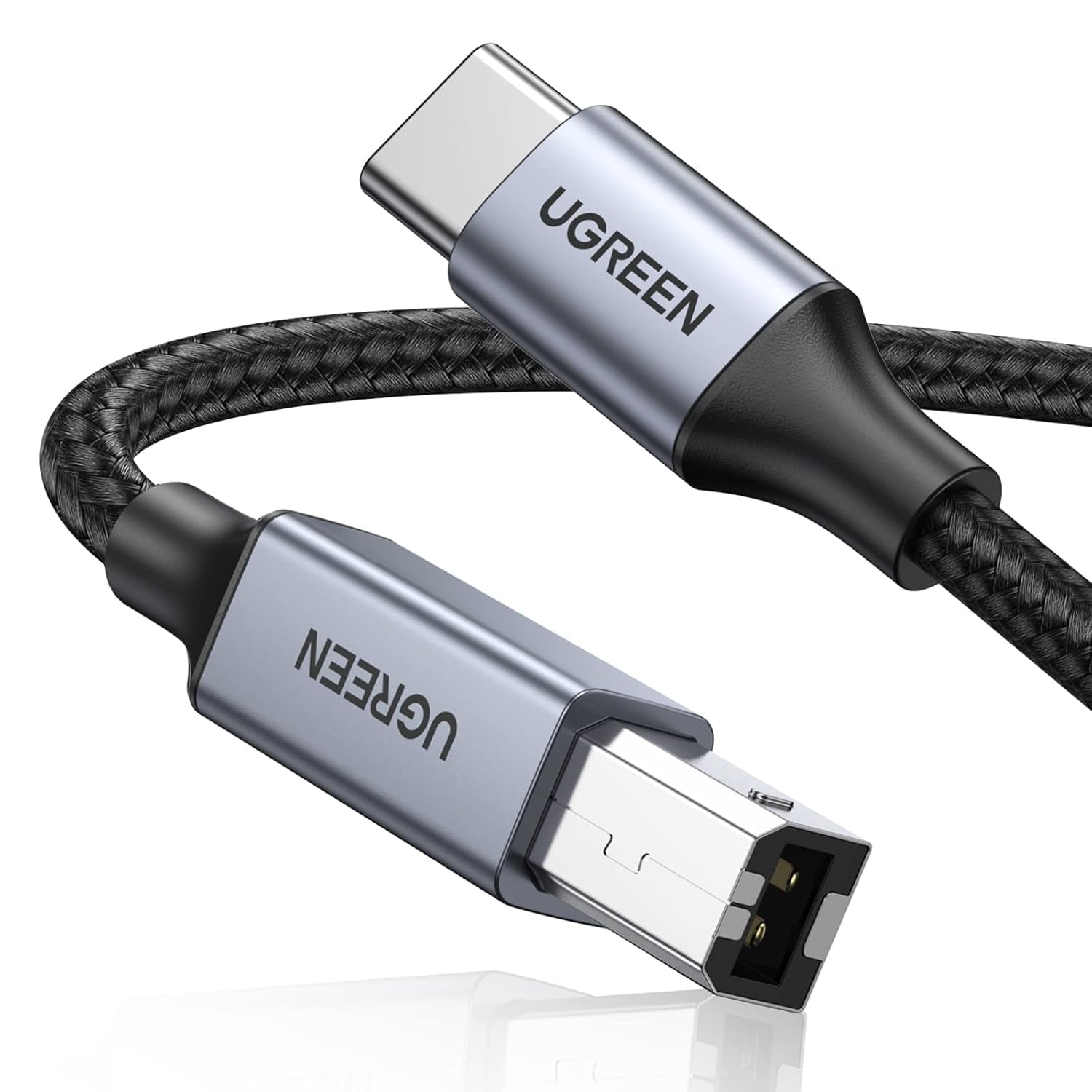 Ugreen USB-C-auf-USB-B-Kabel – USB 2.0 (480 Mbit/s) – 3 m – Nylonmantel, vernickelte Stecker – Schwarz