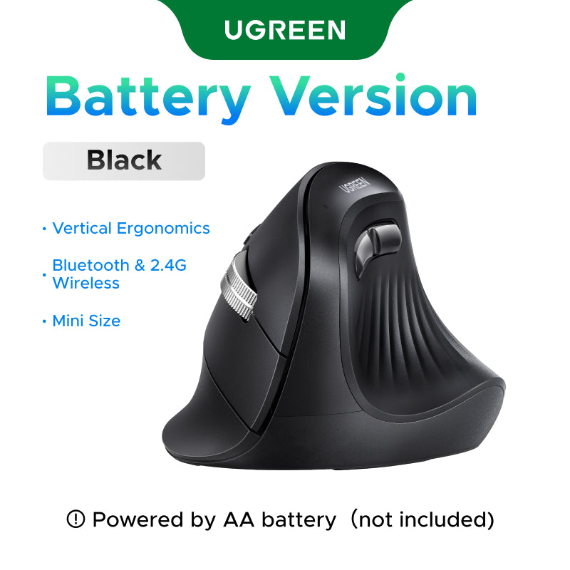 UGREEN 85765 – Vertikale Maus – Kabellos (Bluetooth/2,4 GHz), Schwarz