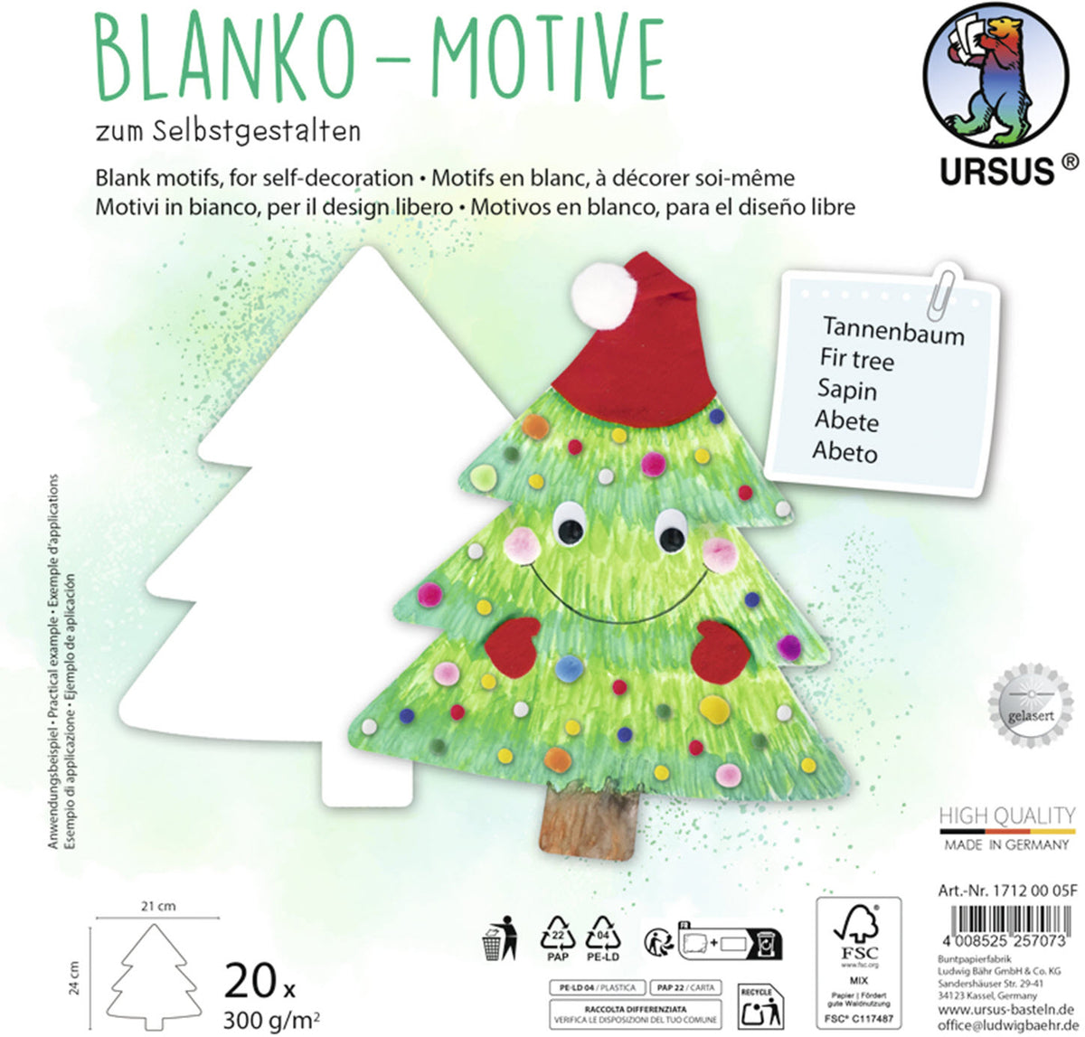 Ursus Fotokarton, 23 × 23 cm, 300 g/m², 20 Bogen, Tannenbaum
