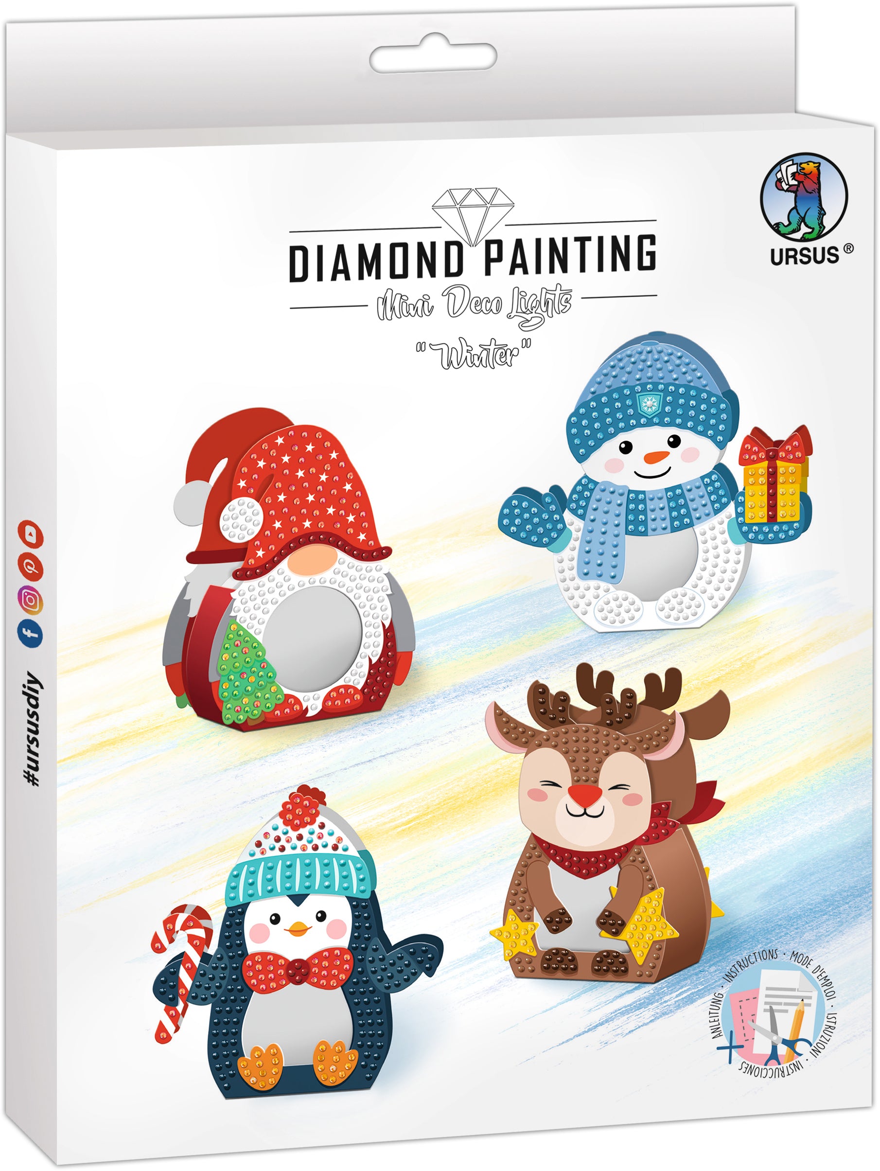URSUS Deco-Lights – Diamond-Painting-Set – Winter – 4 Stück