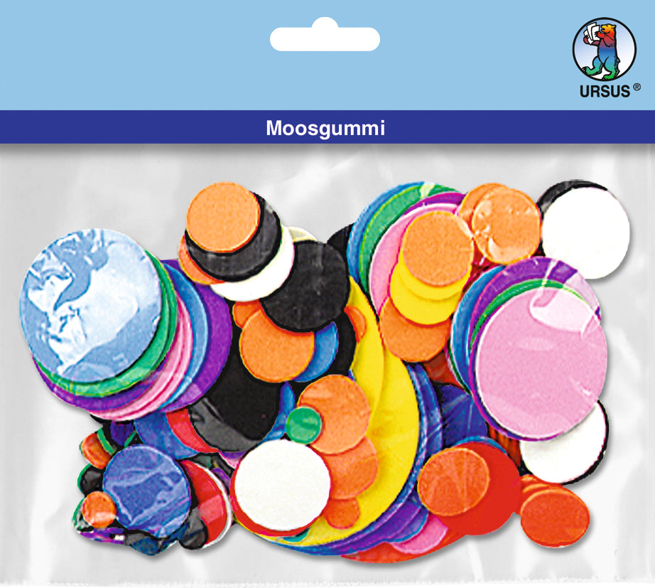 Ursus Schaumstoffplatte, Moosgummi, Kreise, Mehrfarbig, 16,3 × 18,2 × 4,4 cm, 2 mm, 200 Stk.